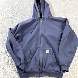 Carhartt Hoodie Mens Large Tall Blue Full Zip J149 NVY Thermal Lined Workwear‎